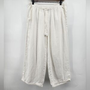 Garnet Hill White Cropped 100% Linen Pants Size 8‎